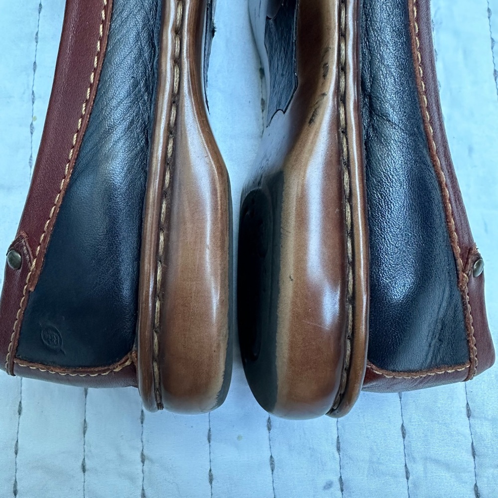 BORN Women's 8.5 Mindy Brown Blue Leather Buckle Slip On Flat Penny Loafers - Picture 8 of 12